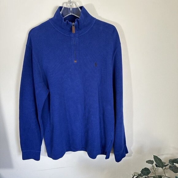 Polo Ralph Lauren Other - Polo Ralph Lauren Mens Half Zip Turtleneck Solid Cotton Sweater Blue Size Medium